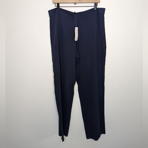 Eileen Fisher Navy Silk Georgette Pants with Side Zipper | Size L